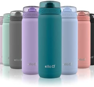 Ello Cooper Stainless Steel Water Bottle with Straw and Carry Handle, Double Walled and Vacuum Insulated Metal, Leak Proof Locking Lid with Soft Silicone Spout, Reusable, BPA Free 22oz, 32oz, 40oz