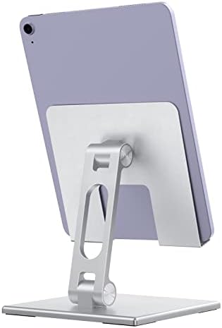 ALASHI Tablet Stand for Desk, Stable Tablet Holder with Heavy and Thickened Metal Base for Large Tablet Device, Multi-Angles Adjustable and Foldable, Universal Supports 7-13.3 Inches Tablet, Silver