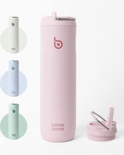 BOTTLE BOTTLE Insulated Water Bottle 24oz with Straw Lid and Handle for Sports Travel Gym Stainless Steel Water Bottles Double-Wall Vacuum Metal Thermos Bottles Leak Proof BPA-Free (Light Pink)