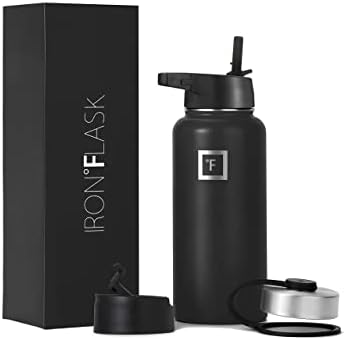 IRON °FLASK Sports Water Bottle - 32oz, 3 Lids (Straw Lid), Leak Proof - Stainless Steel Gym & Sport Bottles for Men, Women & Kids - Double Walled, Insulated Thermos, Metal Canteen