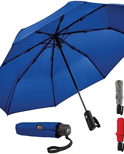 Gorilla Grip Compact Travel Umbrella for Rain, Windproof Reinforced Fiberglass Ribs, Coated, Portable, One-Click Automatic Open and Close, Collapsible and Lightweight Small Umbrella