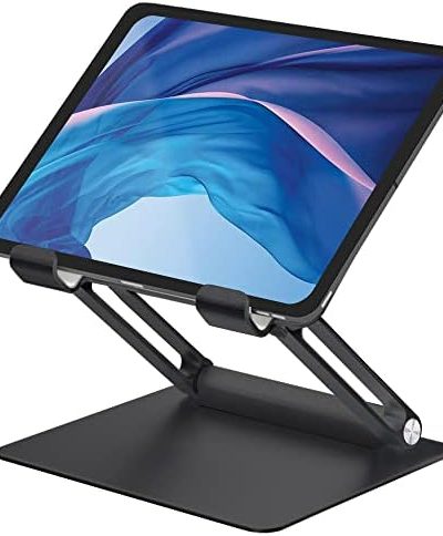 ALASHI Tablet Stand for Desk, Multi-Angle Adjustable Tablet Holder, Foldable Portable Ergonomic Design, Premium Metal Tablet Riser Compatible with 7 to 13.3 Inches Tablets, Black