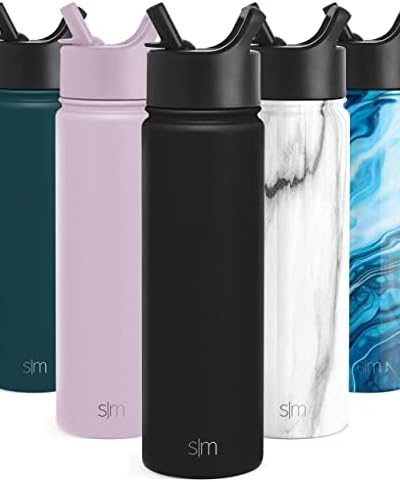Simple Modern Water Bottle with Straw Lid Vacuum Insulated Stainless Steel Metal Thermos Bottles | Reusable Leak Proof BPA-Free Flask for Gym Sports | Summit Collection | 22oz, Midnight Black