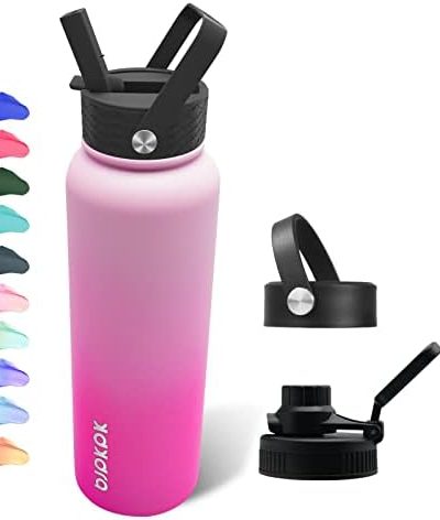 BJPKPK Insulated Water Bottles with Straw Lid, 40oz Large Water Bottle, Stainless Steel Metal Water Bottle with 3 Lids, Reusable Thermos Bottle, Cold & Hot Water Bottle for Sports, Gym- Sakura