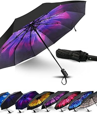 LLanxiry Umbrella Windproof Travel Umbrellas for Rain Black Folding Umbrellas 10 RIBS Automatic Strong Portable Wind Resistant Backpack Umbrella for Men and Women